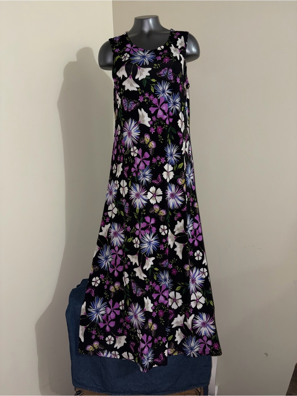 Attitudes by Renee Floral Maxi Dress Women’s Medium Petite Black Purple Floral